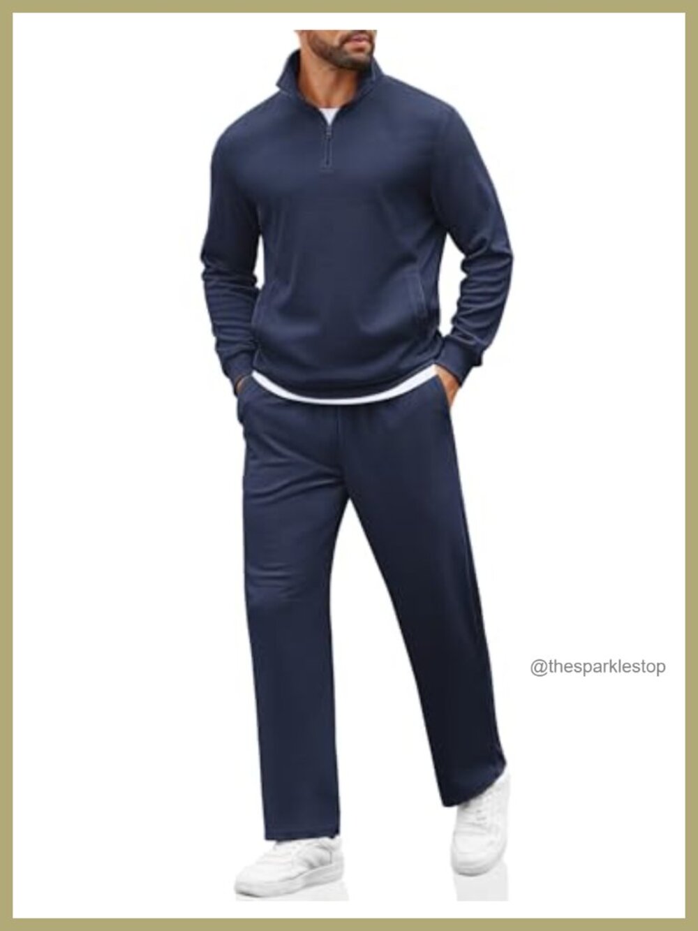 Men's 2-Piece Quarter Zip Sweatsuit with Wide Leg Sweatpants